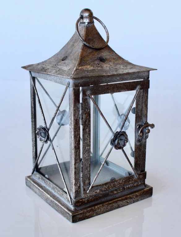 Small Silver Metal Lantern With Glass